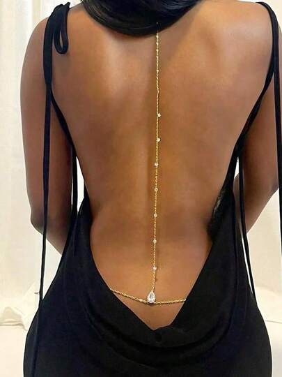 1pc Sexy Halter Waist & Chest Chain With Shiny Crystal Droplets, Fashionable Body Chain For Women, Bikini/Beach Wear