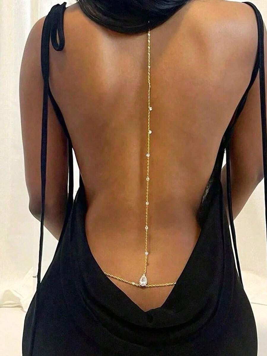1件性感露背腰胸链，饰有闪亮水晶吊坠，时尚女士身体链，适合搭配比基尼/沙滩装 - 彩色 - 查看 1