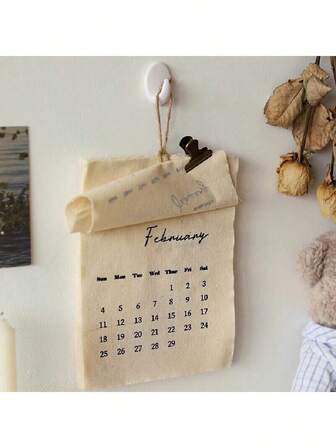 1件米色波西米亚风简约布艺2026年日历家居装饰挂件，适合作为新年礼物，室内墙面装饰