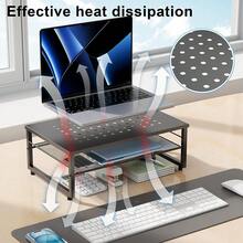 Desk Organizers And Accessories, 2-Tier Metal Monitor Stand Riser, Desk Organizer For Monitor, Office Desk Storage Organizer For Office Supplies (Black){Inchcolor_nameinch:InchBlackinch} - 黑色 - 查看 4