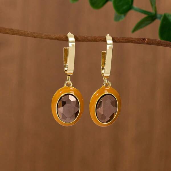 1 par de pendientes con colgante de patrón geométrico de esmalte, cristal y rhinestone, elegantes y de moda, adecuados para uso diario o de fiesta de mujeres, hechos a mano, con formas, colores y patrones florales variados