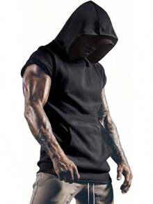 YOUTHGO Sudadera con Capucha para Hombre Manga Corta Playera Camiseta con Bolsillo para Gimnasio Entrenamiento - gris - Ver 5