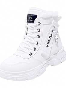 一双运动休闲女式雪地靴圆头户外系带秋冬皮革羊毛高帮靴时尚舒适2025新款