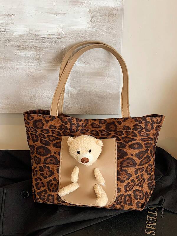 حقيبة تسوق نسائية من الدب الناعم 2025 الجديدة، حقيبة كتف بطبعة نمر للنساء الشابات، للتسوق اليومي والهدايا، حقيبة تسوق جميلة، حقيبة أم