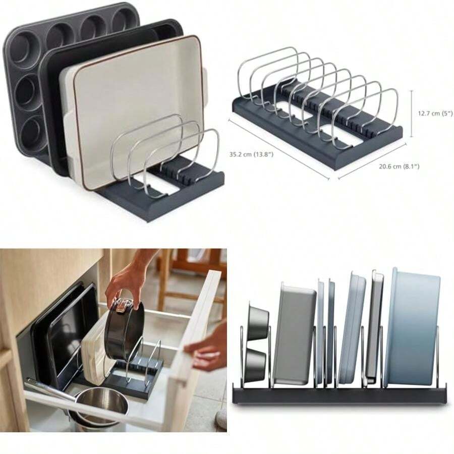 Joseph Joseph DrawerStore Expanding Cookware Organizer, Space Saving Storage For Pan Lids, Baking Trays - Grey(Baking Trays) - Type2 - 查看 1