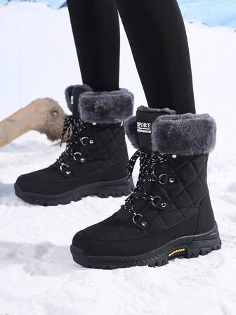 Plus Size Women Winter High-Top Warm Snow Boots, Women Outdoor Anti-Slip Hiking Boots, New Winter Plus Size High-Top Anti-Slip Tall Boots, Thick Thermal Lined Women Boots,Fur Boots