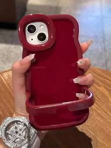 1pc Thickened Cream Wavy Texture Dual-Bracket Invisible Phone Case Compatible With IPhone 11, 11 Pro, 11 Pro Max, 12, 12 Pro, 12 Pro Max, 13, 13 Pro, 13 Pro Max, 14, 14 Pro, 14 Plus, 14 Pro Max, 15, 15 Pro, 15 Plus, 15 Pro Max, 16, 16 Pro, 16 Plus, 16 Pro Max, 17, 17 Pro, 17 Air, 17 Pro Max