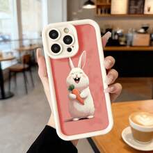Cubierta de teléfono con borde negro y fondo rojo con estampado de conejo blanco comiendo zanahoria para uso diario en cafeterías Aplicable a los teléfonos de la serie Apple y Galaxy - Negro - Ver 3