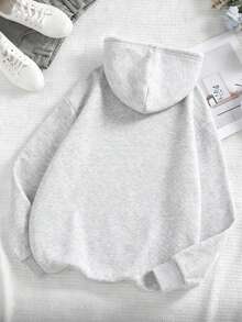 Made In Japan, This 320g Retro Street Style Women's Autumn And Winter Matching Hoodie And Long-Sleeved Sweatshirt Features A Patterned Print And Soft Fabric. This Unisex One-Piece Set Is A Fun Top To Wear Inside Or Outside. - 淺灰色 - 查看 2