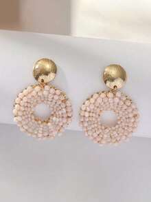 1 Pair Handmade Beaded Large Hoop Earrings, Unique Luxury Colorful Crystal Circle Earrings, Suitable For Women Daily And Holiday Wear