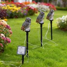 Solar Powered LED Owl Light, Outdoor And Garden Decor Pathway Lighting, Yard Lamp, Realistic Owl Design Gift For Owl Enthusiasts - 灰色 - 查看 3