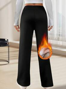 Quần ống đứng giữ ấm mùa đông cho nữ, vải giữ nhiệt hai mặt mềm mại, độ co giãn vừa phải, thiết kế cạp cao, quần ống rộng dày lót giữ nhiệt, thích hợp để đi làm, tập luyện, tập thể dục nhẹ, thời tiết lạnh thu đông, có thể mặc làm áo khoác ngoài, quần legging ôm vừa vặn cho nữ, quần ống rộng giữ ấm cho nữ, quần tập yoga cho nữ - màu đen - Xem 2