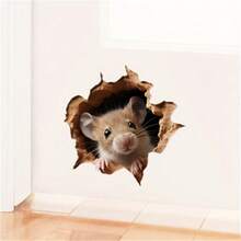 QF535-1pc Creative 3D Wall Sticker, Cartoon Mouse Hole Pattern Self-Adhesive Wall Stickers, Bedroom Entryway Living Room Porch Home Decoration Wall Stickers, Removable Stickers, Wall Decor Decals Room Decor Bedroom Decor Kitchen Decor
