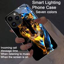 Cool Beast Flame Tiger Pattern Colorful Intelligent Voice Controlled Luminous Phone Case Suitable For S25Ultra/S24Ultra/S22Ultra/S23Ultra/S21Ultra/S20Ultra/S10+/S10/S10 5G/Note20Ultra/Note10+/A55/A54/A53/A52/A35/A34/A32/A25/A73/A15/A56/A42/A14/A13 Fold 7/Fold6/Fold 5 Intelligent Luminous Voice Controlled Phone Case - Night Light Technology, Elegant Daytime Design, Enhanced Nighttime Visibility -1pc - Vàng - Xem 8