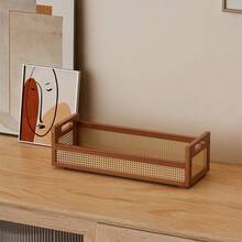 藤编桌面收纳架，适用于办公桌、客厅、厨房等多种场景，隔断设计可放置杯子、罐子和小物件，垂直收纳，告别杂乱，厨房收纳盒/整理架，立式书架/置物架，自由组合，节省空间 - 彩色 - 查看 4