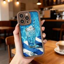 Cubierta de telefono con borde negro azul con estampado de vaso de agua con hielo y pajita para uso diario en cafeterias y espacios exteriores Aplicable a los teléfonos de la serie Apple y Galaxy - Burdeos - Ver 5
