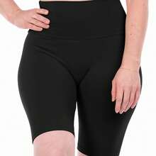Shorts deportivos de ciclismo para mujer, shorts deportivos de unicolor de poliéster, shorts ajustados de alta elasticidad para fitness - Negro - Ver 7