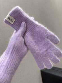 1 Pair Solid Color Rabbit Fur Knit Gloves, Warm And Windproof For Autumn/Winter, Versatile For Students And Couples