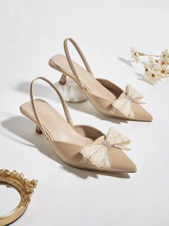 2025新款女士水钻蝴蝶结尖头高跟凉鞋