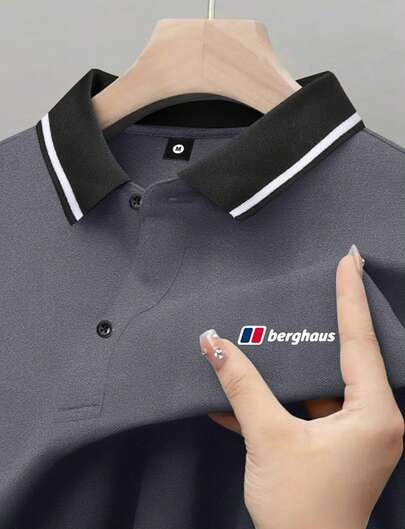 Camisa polo de manga corta con botones y estampado ligera para hombre, moda playa vacaciones casual deportes al aire libre con cuello de contraste, adecuada para ir al trabajo, golf, pesca, camping, regalo para novio/esposo