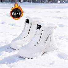 一双运动休闲女式雪地靴圆头户外系带秋冬皮革羊毛高帮靴时尚舒适2025新款