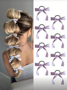 Set de 8 accesorii de păr multifuncționale, inclusiv elastice de păr cu panglică de satin, elastice de păr, fundă de păr, design elegant și minimalist, stil coreean, potrivite pentru codițe, ținute de zi cu zi, cadouri și recuzită pentru fotografie pentru femei și fete, accesorii cu funde, elastic de păr, accesorii de păr, suporturi pentru codițe, elastice de păr, benzi de cauciuc pentru păr, bobble-uri de păr, accesorii pentru cap cu frânghie de păr.