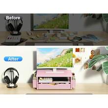Desk Organizer And Accessories, Computer Monitor Stand Riser With Drawer And 2 Pen Holders, Office Desk Accessories & Workspace Organizers For Office Supplies (Pink){Inchcolor_nameinch:InchPinkinch} - 粉紅色的 - 查看 3