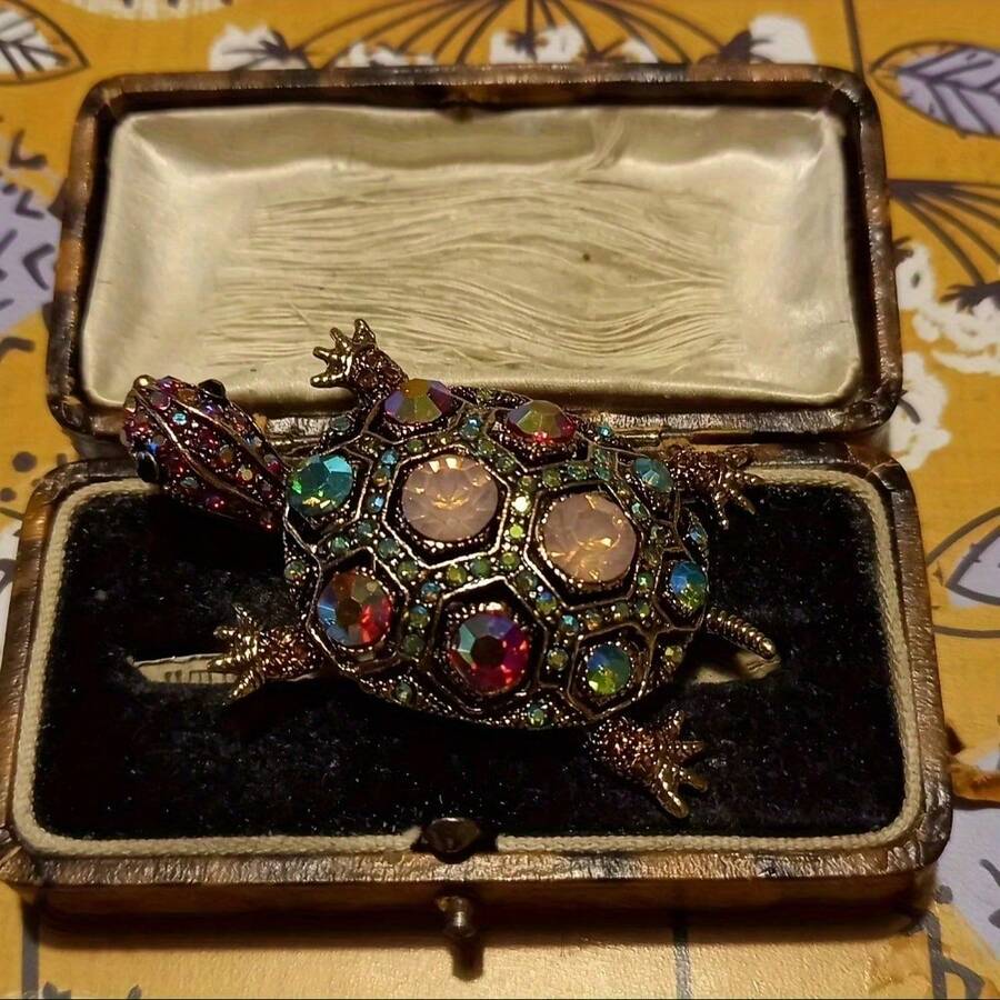 1 Piece OESDPHS Baroque Luxury Turtle-Shaped Brooch - Elegant Multicolor (Red, Green, Blue, Gold, Brown, Black, White, Transparent) Shiny Shell With Black Center, Irregular Shape, Suitable For Weddings, Parties, Casual Outfits - Unisex Accessories, Unique Gift Idea, Vintage Style Design, Paired With Bright Colorful Gemstones And Gold Embellishments - Brooch - Kiểu 1 - Xem 1