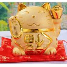 Pușculiță ceramică Maneki-Neko, bancă de monede creativă cu desene animate, cutie de economisire a monedelor pentru adulți, cadou de casă nouă - Aur - Vizualizare 4