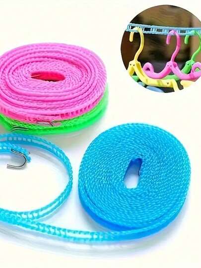 Tragbare Wäscheleine - Aufgerüstetes, verstärktes, rutschfestes und windbeständiges Trocknungsseil - für den Innen- und Außenbereich geeignet - ideal für Camping, Reisen und Zuhause - perfektes Geschenk für Wanderer, Wäscheleine, ausziehbare Wäscheleine, Wäscheleine ausziehbar, Innenwäscheleine, Wäscheseil (Zufallsfarbe)