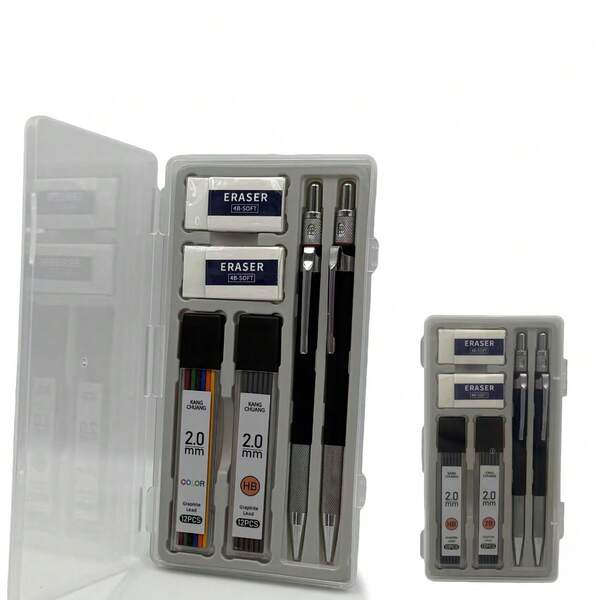 1 Juego de Lápiz Mecánico de Metal, Incluye Minas de Repuesto y Borrador