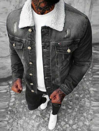 Herr vintage amerikansk stil långärmad jeansjacka, höst/vinter