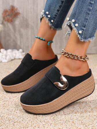 时尚休闲纯色厚底坡跟鞋