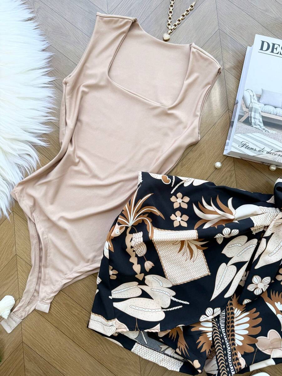 ELLIE Set With Bodysuit (Supplex Bodysuit + Lined Skirt With Shorts) - Quả mơ ở trên và con chim đen ở dưới - Xem 1
