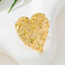 Starfish Statement Ring Women Stainless Steel Seashell Rings Opening Adjustable Gold Silver Starfish Ring Irregular Beach Rings Summer Beachy Ocean Jewelry - Gold Starfish Heart Ring - View 6