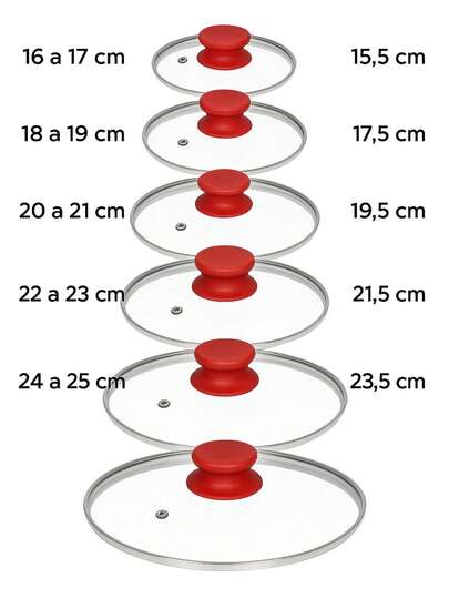 TAMPA DE VIDRO TEMPERADO   Nª 10 12 14 16 18 20 22 24 26 28 30 32 CM AVULSA -PARA JOGO DE PANELA E FRIGIDEIRA- POMEL VERMELHO
