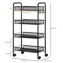 黑色多层重型碳钢滚动储物推车，带轮子、开放式置物架和金属网篮 - 适用于厨房、客厅、卧室的移动收纳推车 - 易于组装，厨房储物推车，时尚工业风 - 彩色 - 查看 8