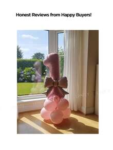 6个/套 32英寸（约80厘米）粉色0-9岁生日派对装饰气球套装，搭配柔粉色蝴蝶结和粉色乳胶气球，适合公主主题派对、婴儿派对，梦幻甜美，打造完美派对拍照背景。 - 32in粉紅數字 - 查看 9