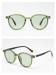 1副男女通用猫眼框简约时尚眼镜（适合驾驶、旅行、度假、日常休闲佩戴） - 綠框玳瑁框綠腿 - 查看 3