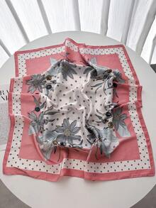 1pc Square Scarf, Women's Satin Printed Headband, Headwrap, Fashion Ladies Hair Scarf, Shawl, Scarf, Women's Neckerchief, Headscarf - Pink Polka Dot Flowers - View 4