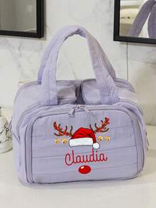 (Exklusives Weihnachtsmuster) 1 Stück großvolumige Kosmetiktasche mit Doppelreißverschluss in Einfarbig, Damen Reise Kulturtasche, Multi-Fach Multi-Slot Multifunktions Make-up Tasche, modisch und einfaches Fach-Aufbewahrungsetui