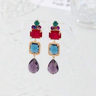 1 par de pendientes con colgante en forma de lágrima, elegantes y de moda, hechos a mano, adecuados para uso diario o para fiestas de mujeres, con variaciones en la forma, el color y la colocación del patrón
