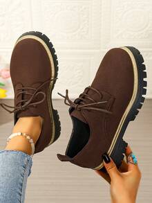 女士新款纯色朋克商务学院风休闲天鹅绒纯金属学院家居休闲皮鞋，适合所有季节 - 棕色 - 查看 6