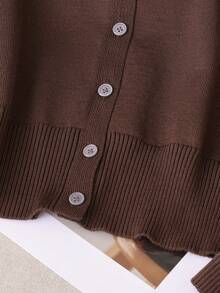 GIGOGOU Women's Casual Solid Color Knit Cardigan, Spring/Autumn - Coffee - View 5