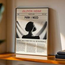 1 件 Olivia Dean 帆布海报：《我需要的人》，歌词海报，报纸风格音乐海报，流行音乐装饰墙画，无框 - 彩色 - 查看 10