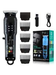 Máquina De Cortar Cabelo Profissional Smart Lcd Barbeador Elétrico Transparente Sem Fio Para Homens - Preto - Visão 8