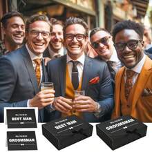 AFRT 8Pack Groomsmen Proposal Box With Card 7 Groomsmen Boxes1 Best Man Box 10.6*7.9*3.1 Inch Groomsmen Gift Box With Ribbon Will You Be My Groomsman Box Wedding Gift Box For Groomsmen Proposal Gift - 黑色 - 查看 7