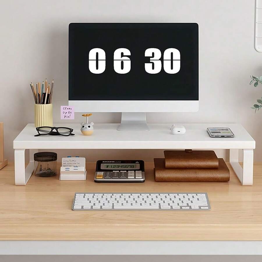 Stable Wood Computer Monitor Stand For Desk Organizer, Anti-Slip Computer Riser Monitor Shelf For PC Laptop Notebook Home & Office (White){Inchcolor_nameinch:InchWhite3.15\InchHeightinch} - Trắng3,15 inchChiều cao - Xem 1