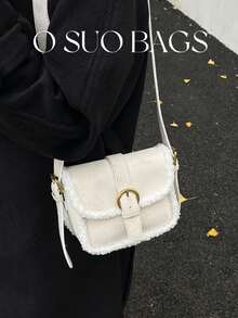 1个迷你毛绒小鹿仿毛皮饰边可爱单肩包，磁扣翻盖 - 白色 - 查看 5