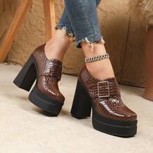 Giày Oxford đế xuồng da bóng cổ điển sang trọng mới dành cho nữ, có quai khóa, giày cao gót đa năng phù hợp cho các dịp dạo phố, đi làm, tiệc tùng, hẹn hò và ngoài trời - Cà phê nâu - Xem 9